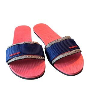 Havaianas You Trancoso Sandals Slides Flip Flops Size 41-42 Navy White‎ 9/10